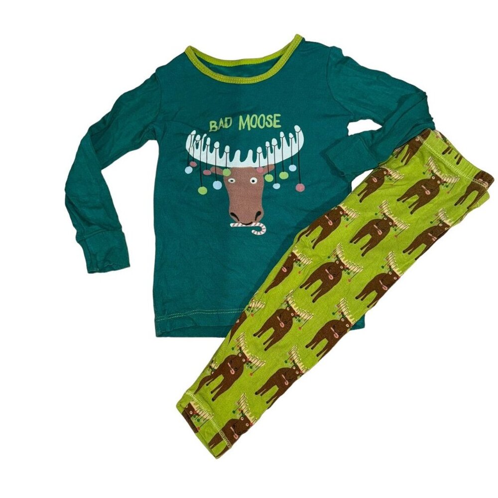 Kickee Pants Long Sleeve Graphic Pajama Set Meadow Bad Moose Green Size 2T